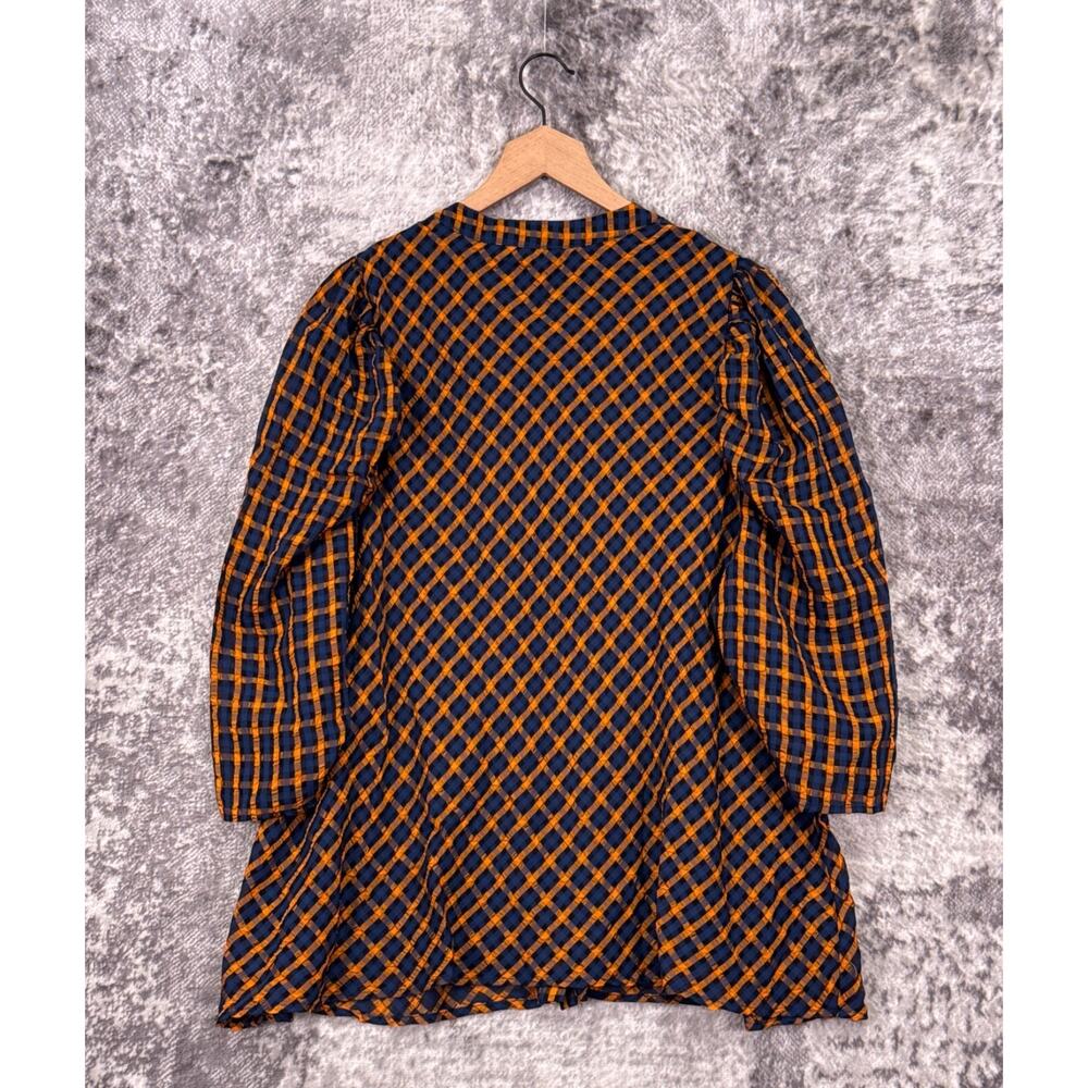 Eva Franco Navy and Orange Plaid Collarless Tunic Blouse- size 22w - Picture 3 of 8